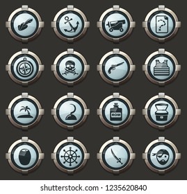 Pirates vector icons in the stylish round buttons for mobile applications and web