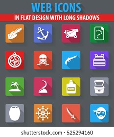 Pirates web icons in flat design with long shadows