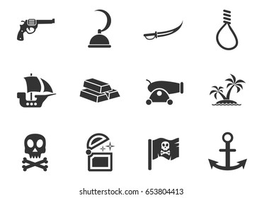 pirates web icons. set of simple symbols silhouettes