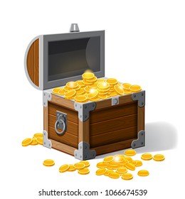 Piratic trunk chests with gold coins treasures. . Vector illustration. Catyoon style, isolated