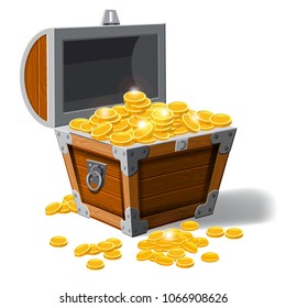 Piratic trunk chests with gold coins treasures. . Vector illustration. Catyoon style, isolated