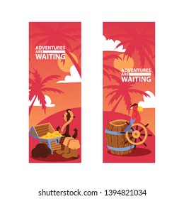 Piratic vector pirating sailboat anchor backdrop pirate parrot chest rum and buccaneer adventure on island illustration background set of piracy signs wallpaper.