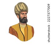 Piri Reis, (1465? –1554) portrait vector illustration.  He is a Turkish sailor who lived in the Ottoman Empire. He worked in the field of geography. He is known for his world maps showing America. 