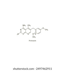 Piritrexim flachen Skelett molekulare Struktur Antineoplastisches Medikament in der Krebsbehandlung verwendet. Wissenschaftliches Vektorgrafik.