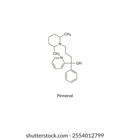 Pirmenol flat skeletal molecular structure antihyperlipidemic drug used in hyperlipidemia treatment. Vector illustration scientific diagram.