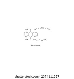 Piroxantrone flat skeletal molecular structure Anthracenedione drug used in lymphoma treatment. Vector illustration.