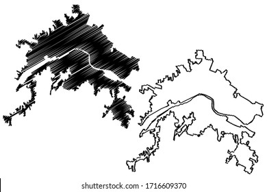 Pisa City (Italian Republic, Italy, Tuscany) map vector illustration, scribble sketch City of Pisa map