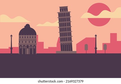 Pisa city Italy illustration landscape 