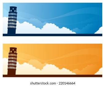 Pisa day and sunset sky banners with copy space.