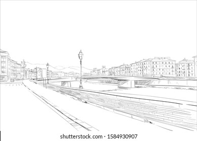 Pisa. Italy. Hand Drawn Sketch. Vector Illustration.