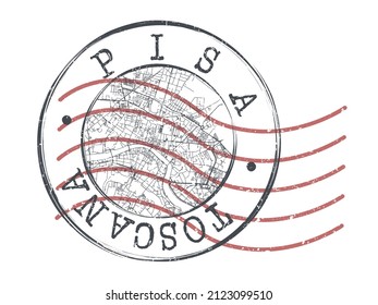 Pisa, Province of Pisa, Italy Stamp Map Postal. Silhouette Seal Roads and Streets. Passport Round Design. Vector Icon. Design Retro Travel National Symbol.