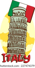 pisa tower and italy flag cartoon vector