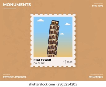 Pisa Tower Monument Postage stamp ticket design with information-vector illustration design