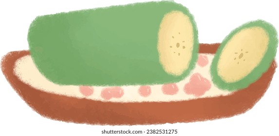 Pisang ijo, Indonesian traditional dessert. Oil pastel and watercolor style