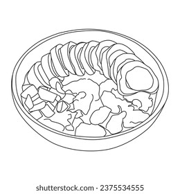 Pisang ijo is traditional dessert from Indonesian in outline vector illustration, suitable for coloring book and graphic design elements