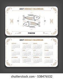 Pisces 2017 year zodiac calendar pocket size horizontal layout Double side white color design style vector concept illustration