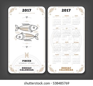 Pisces 2017 year zodiac calendar pocket size vertical layout Double side white color design style vector concept illustration.