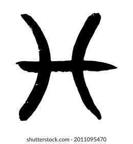 Pisces. Astrological sign. Hand drawn element. Graphic design. Scruffy style. Occult and magic symbols. Astrology. Black icon, isolated on white background. High resolution. Vector EPS10. 