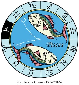 pisces astrological zodiac sign, image isolated on white 