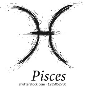 Pisces astrology sign, hand drawn horoscope zodiac icon. vector Illustration isolated on white background.