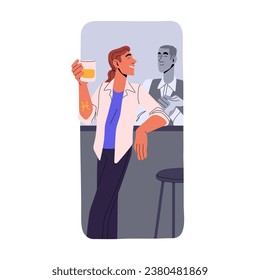 Pisces astrology zodiac sign concept. Friendly character in astrological horoscope. Man relax in bar. Person communicate with people. Flat isolated vector illustration on white background