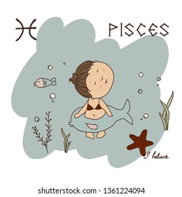 pisces baby zodiac cute hand drawn vector illustration