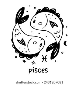 Fische Baby Sternzeichen, niedliche Kinder Horoskop Vektor-Design, entzückende astrologische Clipart für Kinder.