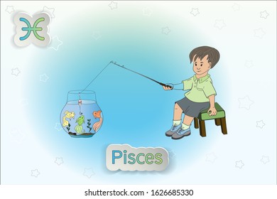 Pisces. Baby Zodiac. Vector illustration of the zodiac signs, astrology.