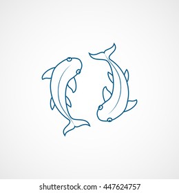 Pisces Blue Line Icon On White Background