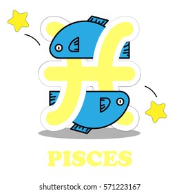 Pisces cartoon with Big Zodiac sign icon vector isolated on white background