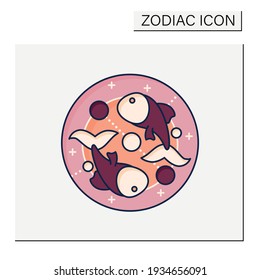 Pisces color icon. Twelfth fire sign in zodiac. Fish birth symbol. Mystic horoscope sign. Astrological science concept. Isolated vector illustration