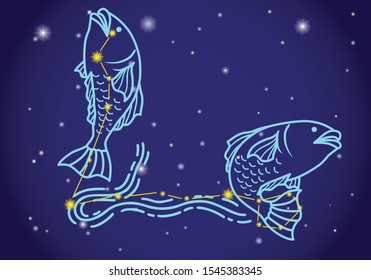 Pisces, comprising constellations And the representation of stars.