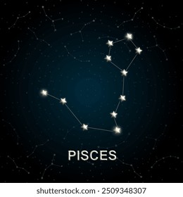 Constelación de Piscis sobre un fondo oscuro de cielo estrellado, perfecto para la astrología, el zodiaco y los diseños de temática celestial.