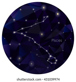 Pisces constellation in night sky, background is in the circle