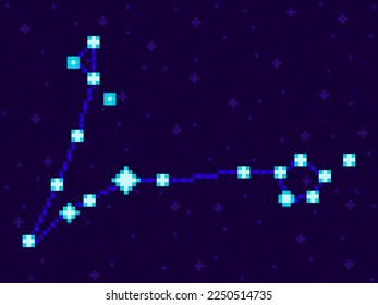 Pisst Konstellation im Stil der Pixelkunst. 8-Bit Sterne am Nachthimmel im Retro-Videospiel-Stil. Cluster von Sternen und Galaxien. Design für Anwendungen, Banner und Poster. Vektorgrafik