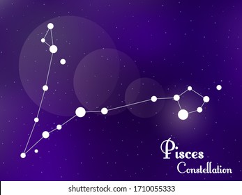 Pisces constellation. Starry night sky. Cluster of stars, galaxy. Deep space. Vector illustration