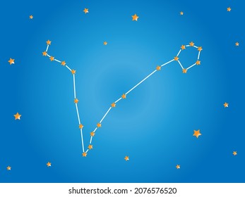 Pisces Constellation stars in outer space with constellation lines. Zodiac Sign Pisces. Vector illustration.