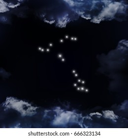 Pisces Constellation. Zodiac Sign Pisces. The constellation is seen through the clouds in the night sky. Vector