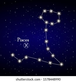 Pisces constellation, zodiac signs, stars in the blue sky. astrology