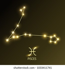 Pisces constellation and zodiac sing. Vector illustration.