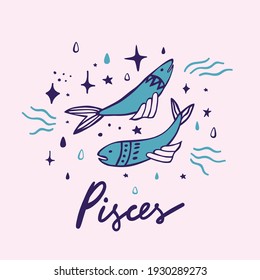 Pisces. Cute astrological illustration.  zodiac sign cute whimsical flat astrological art illustration