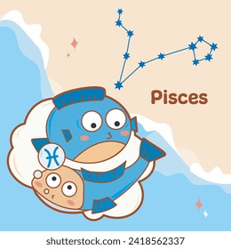 Pisces cute sign symbol and constellation