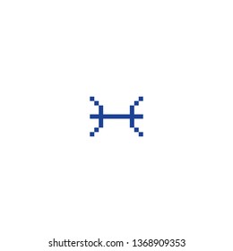 Pisces Emoji, Fishes Isolated Emoticon, Vector Pixelated
