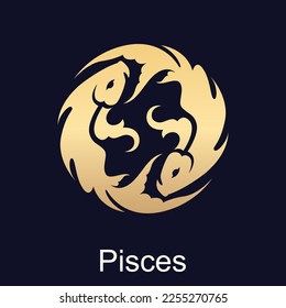 Pisces fish symbol of zodiac sign in luxury gold style isolated vector element for illustration