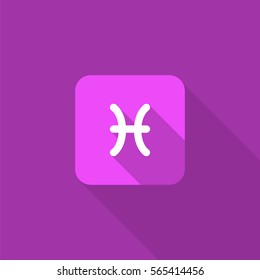 Pisces flat icon. Astrology symbol vector illustration. Flat zodiac sign. Isolated on a purple background. Horoscope predicts your destiny.