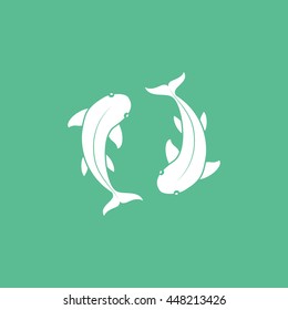 Pisces Flat Icon On Green Background