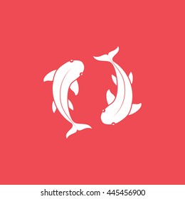 Pisces Flat Icon On Red Background