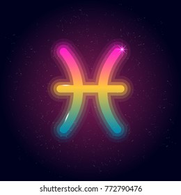 Pisces gradient neon zodiac signs. Vector graphics astrology set. 