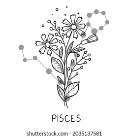 Pisces horoscope flower icon outline vector. Zodiac sign astrology. Tattoo horoscope flower