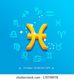 Pisces horoscope sign on a blue background